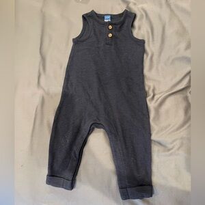Toddler Sleeveless Navy Romper with Wooden Buttons